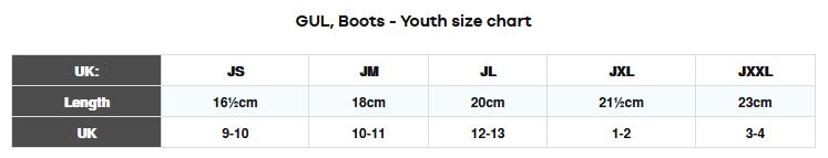 Gul Junior Footwear (S M L XL) 0 Størrelsesskema